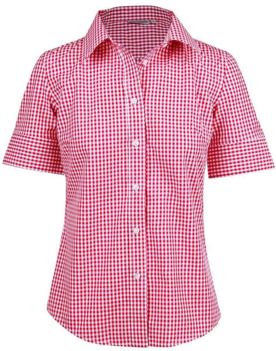 BENCHMARK Ladies’ Gingham Check Short Sleeve Shirt  M8300S Corporate Wear Benchmark Red/White 6 
